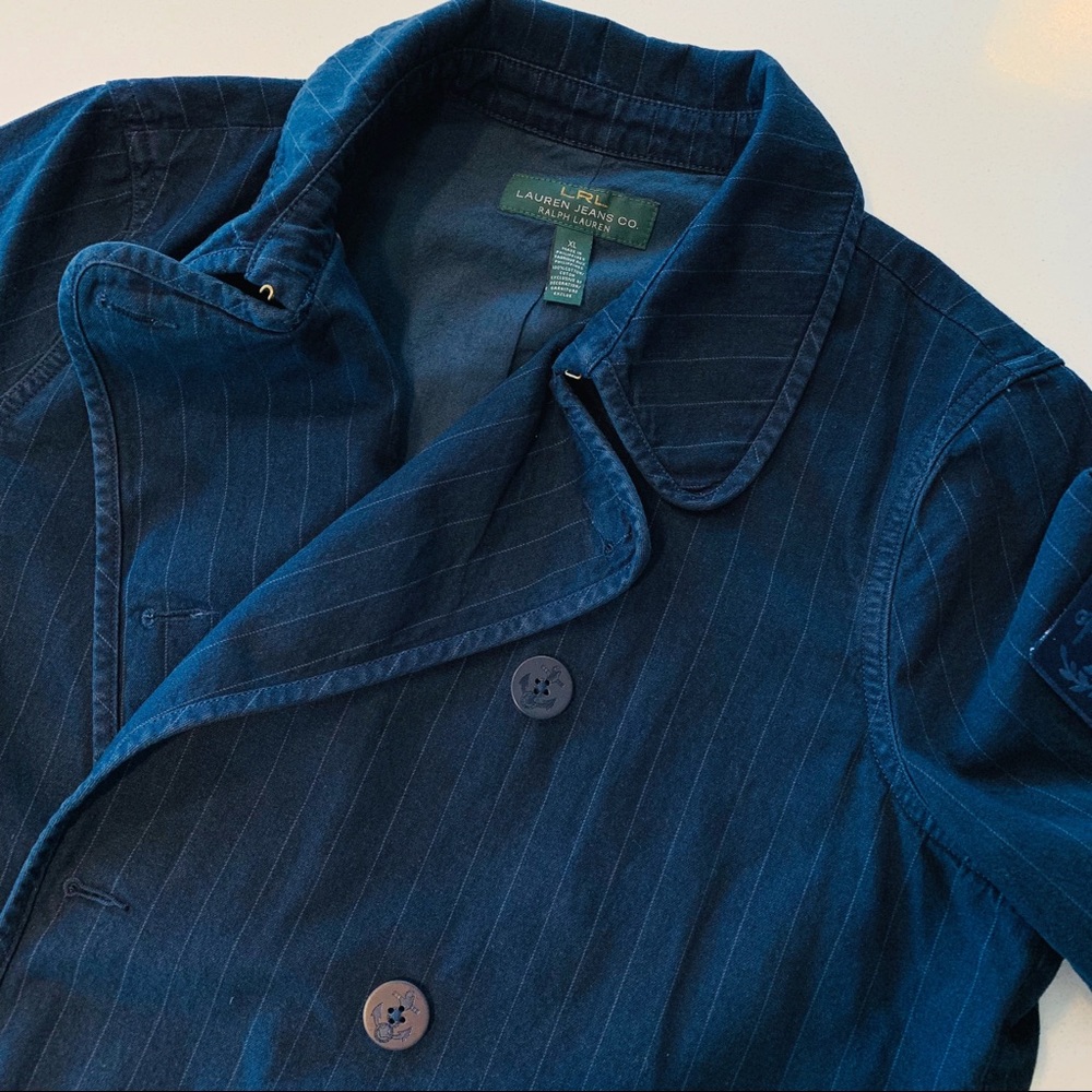 Like new LRL denim jacket size XL dbl breasted.